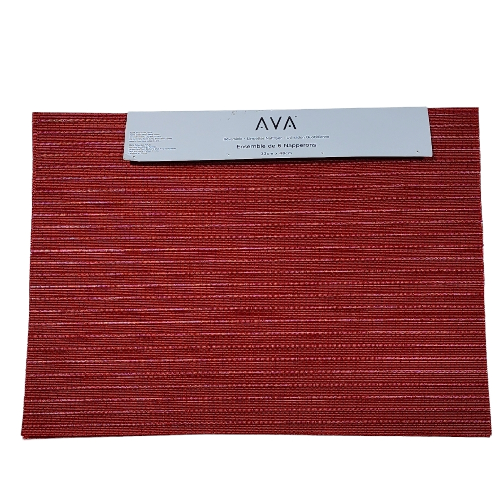 AVA Set of‎ 6 Red Rectangular Polyester Placemat 13x19in Ideal for Holiday Decor